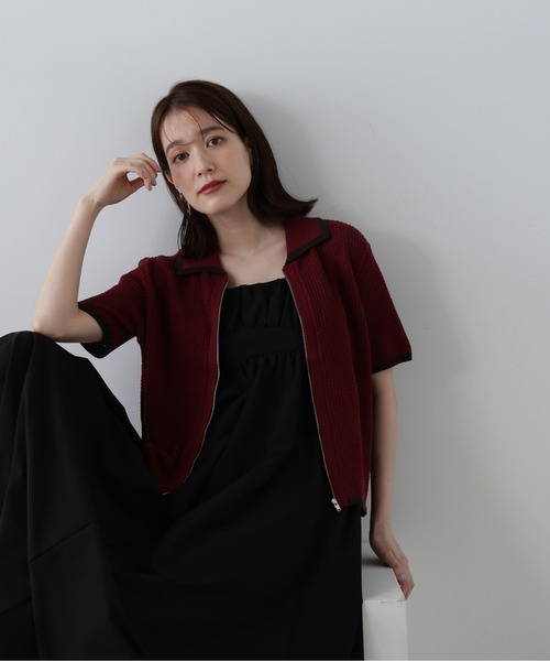 N.（N. Natural Beauty Basic）（エヌエヌナチュラルビューティーベーシック）の「◆バイカラーメッシュポロニットカーディガン（カーディガン/ボレロ・レディース・ホワイト系その他/ブラウン/バーガンディー・MEDIUM）」の19枚目の写真