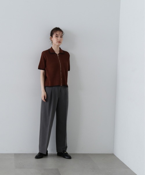 N.（N. Natural Beauty Basic）（エヌエヌナチュラルビューティーベーシック）の「◆バイカラーメッシュポロニットカーディガン（カーディガン/ボレロ・レディース・ホワイト系その他/ブラウン/バーガンディー・MEDIUM）」の13枚目の写真