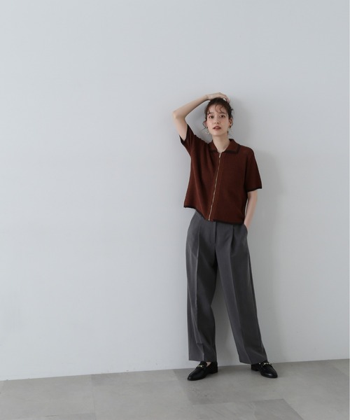 N.（N. Natural Beauty Basic）（エヌエヌナチュラルビューティーベーシック）の「◆バイカラーメッシュポロニットカーディガン（カーディガン/ボレロ・レディース・ホワイト系その他/ブラウン/バーガンディー・MEDIUM）」の14枚目の写真