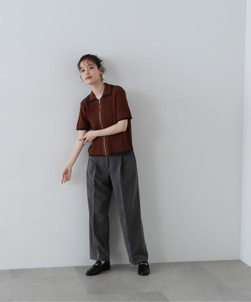 N.（N. Natural Beauty Basic）（エヌエヌナチュラルビューティーベーシック）の「◆バイカラーメッシュポロニットカーディガン（カーディガン/ボレロ・レディース・ホワイト系その他/ブラウン/バーガンディー・MEDIUM）」の15枚目の写真