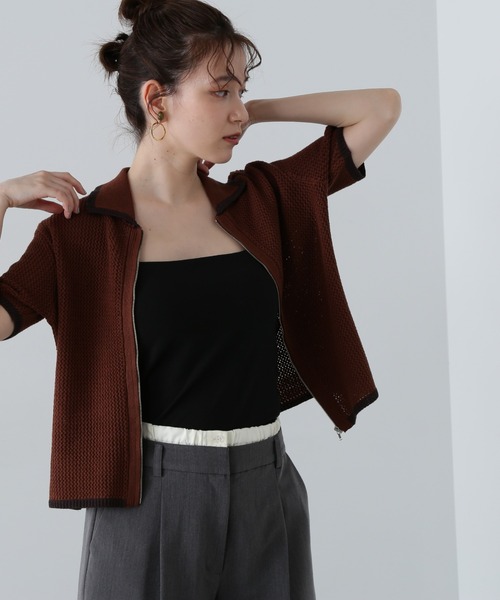 N.（N. Natural Beauty Basic）（エヌエヌナチュラルビューティーベーシック）の「◆バイカラーメッシュポロニットカーディガン（カーディガン/ボレロ・レディース・ホワイト系その他/ブラウン/バーガンディー・MEDIUM）」の17枚目の写真