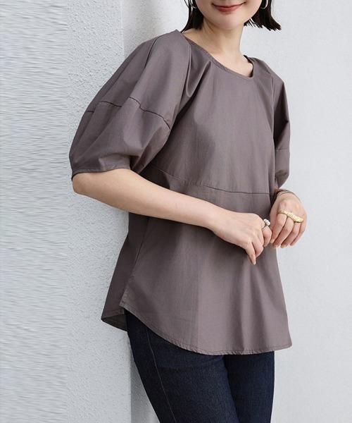 Miniministore(ミニミニストア)の「パフスリーブ ブラウス 半袖 レディース(シャツ/ブラウス・レディース・ベージュ/チャコールグレー/ライトベージュ・FREE)」の9枚目の写真