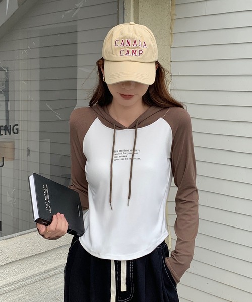 SHEPP(シープ)の「シンプルロゴ ラグランTパーカー(Tシャツ/カットソー・レディース・ブラック/ベージュ/グレー・XXL/XL/L/M)」の4枚目の写真
