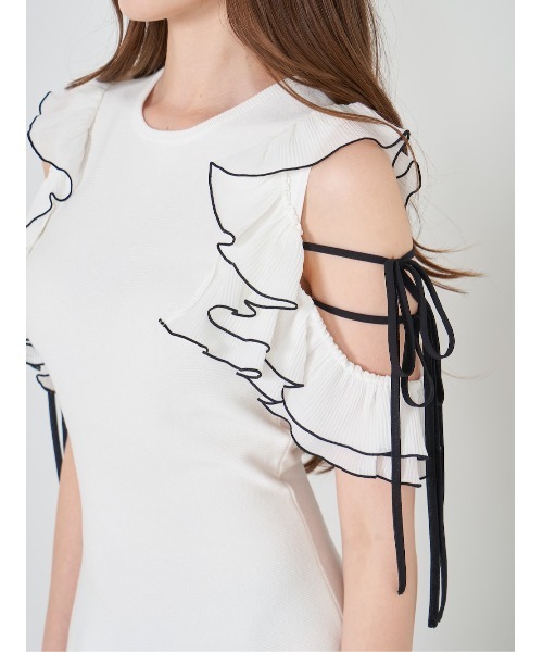 フリルリボンニットミニワンピース　Darich ダーリッチ フリルリボンニットミニワンピース ブラック