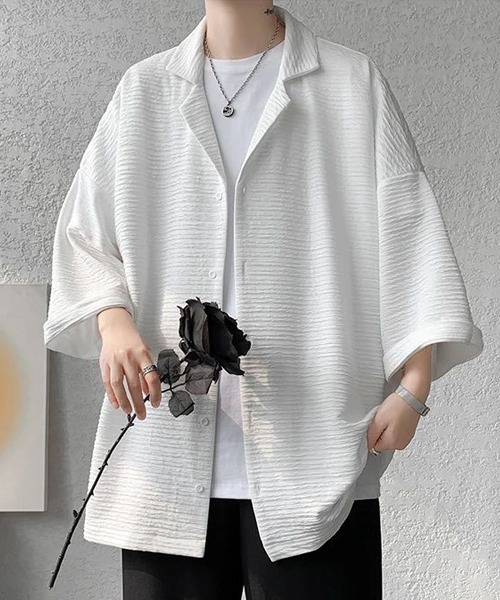 almo(アルモ)の「オーバーサイズ無地開襟半袖シャツ(NEZ)(シャツ/ブラウス・レディース・ワインレッド/ブラック/ホワイト/ネイビー/グレー・FREE)」の9枚目の写真