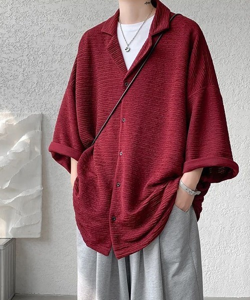 almo(アルモ)の「オーバーサイズ無地開襟半袖シャツ(NEZ)(シャツ/ブラウス・レディース・ワインレッド/ブラック/ホワイト/ネイビー/グレー・FREE)」の18枚目の写真