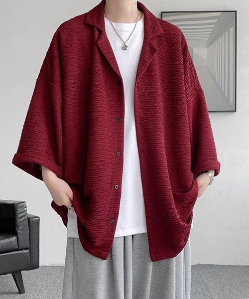 almo(アルモ)の「オーバーサイズ無地開襟半袖シャツ(NEZ)(シャツ/ブラウス・レディース・ワインレッド/ブラック/ホワイト/ネイビー/グレー・FREE)」の16枚目の写真