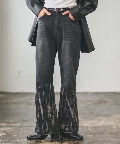 Shoowtime（ショウタイム）の「ヴィンテージメイクフレアデニムパンツ（デニムパンツ・メンズ・ブラック系/ブルー系・SMALL/LARGE/MEDIUM）」の4枚目の写真