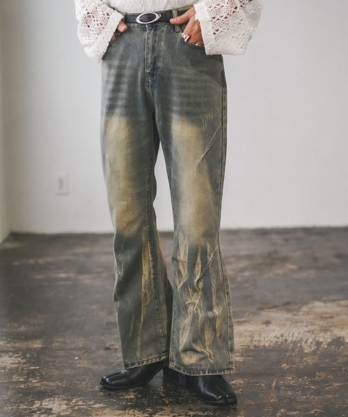 Shoowtime（ショウタイム）の「ヴィンテージメイクフレアデニムパンツ（デニムパンツ・メンズ・ブラック系/ブルー系・SMALL/LARGE/MEDIUM）」の10枚目の写真