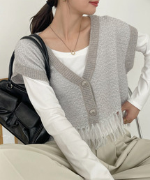 Ada.（エイダ）の「Vネック 裾フリンジ ラメニット ベスト（ベスト）」