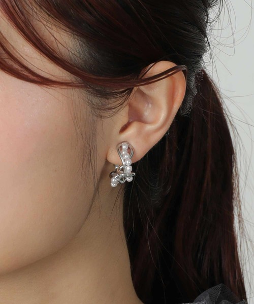 うねりメタル パール フープ イヤリング イヤークリップ パーティー