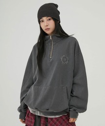A'GEM/9 × .kom 『ACOVER/オコボ』 Circle Logo Pigment Half Zip Up Charcoal/サークルロゴピグメント ハーフジップ スウェットシャツ