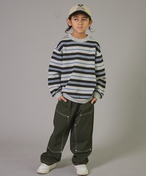 PAIRMANON STREET(ペアマノンストリート)の「【PAIRMANON STREET】裏起毛 ボーダー プリント 長袖 スウェット トレーナー(スウェット・キッズ・グリーン系その他/ブルー系その他/ピンク系その他/ブラック系その他・100/110/120/130/140/150/160/90)」の5枚目の写真