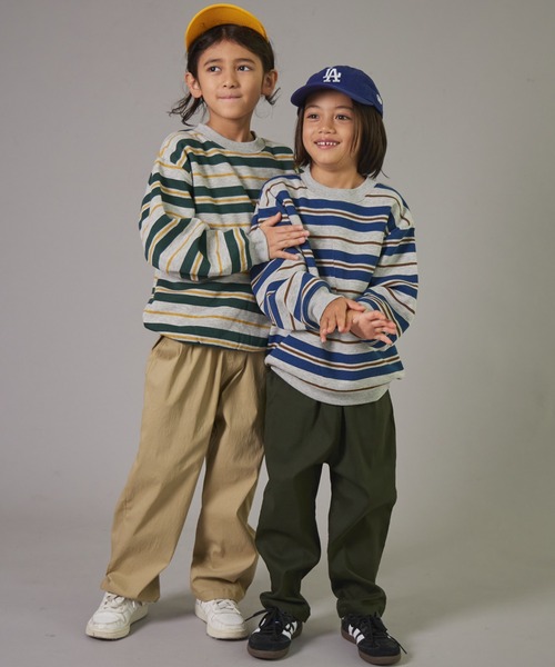 PAIRMANON STREET(ペアマノンストリート)の「【PAIRMANON STREET】裏起毛 ボーダー プリント 長袖 スウェット トレーナー(スウェット・キッズ・グリーン系その他/ブルー系その他/ピンク系その他/ブラック系その他・100/110/120/130/140/150/160/90)」の11枚目の写真