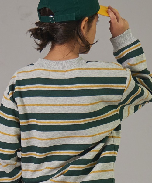 PAIRMANON STREET(ペアマノンストリート)の「【PAIRMANON STREET】裏起毛 ボーダー プリント 長袖 スウェット トレーナー(スウェット・キッズ・グリーン系その他/ブルー系その他/ピンク系その他/ブラック系その他・100/110/120/130/140/150/160/90)」の12枚目の写真