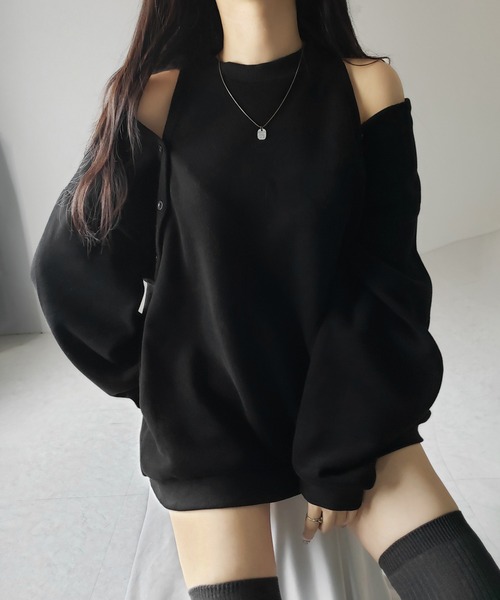 me+em select（ミームセレクト）の「【 ３color 】オープンショルダーカットアウトオーバースウェット ／ open shoulder cutout over sweat（スウェット・レディース・グレー/ブラック・FREE）」の5枚目の写真