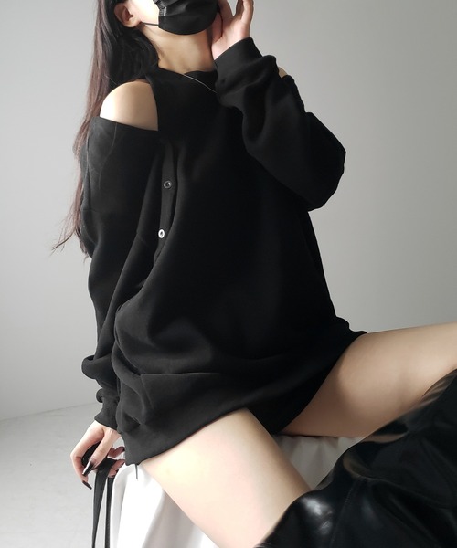 トレーナー スウェット 「 ３color 」オープンショルダーカットアウトオーバースウェット ／ open shoulder cutout over セール】【 3color 】オープンショルダーカットアウトオーバー