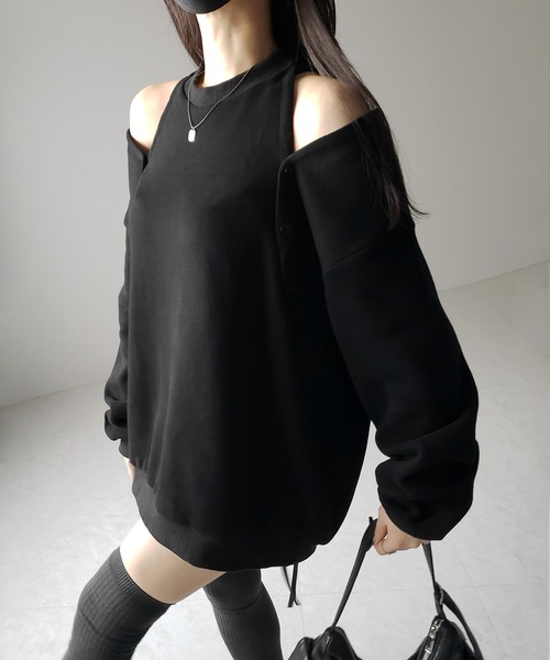 トレーナー スウェット 「 ３color 」オープンショルダーカットアウトオーバースウェット ／ open shoulder cutout over セール】【 3color 】オープンショルダーカットアウトオーバー