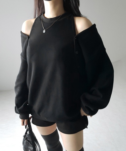 me+em select（ミームセレクト）の「【 ３color 】オープンショルダーカットアウトオーバースウェット ／ open shoulder cutout over sweat（スウェット・レディース・グレー/ブラック・FREE）」の14枚目の写真