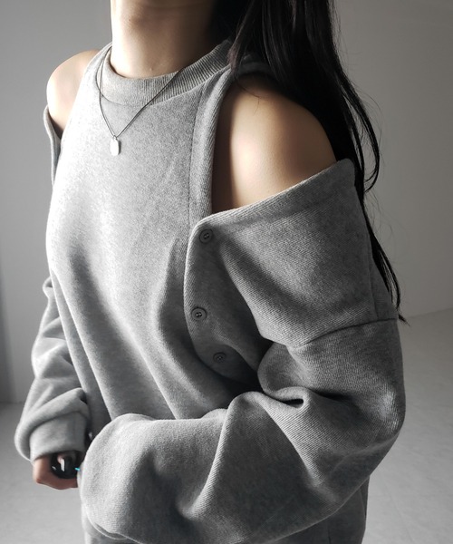 トレーナー スウェット 「 ３color 」オープンショルダーカットアウトオーバースウェット ／ open shoulder cutout over セール】【 3color 】オープンショルダーカットアウトオーバー