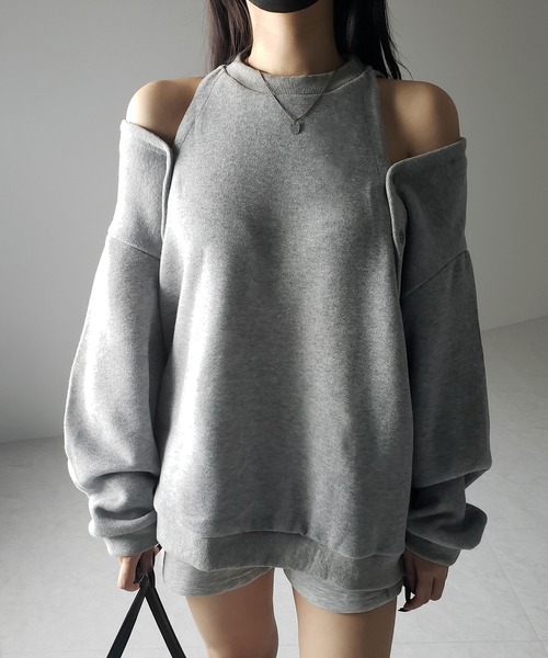 トレーナー スウェット 「 ３color 」オープンショルダーカットアウトオーバースウェット ／ open shoulder cutout over セール】【 3color 】オープンショルダーカットアウトオーバー