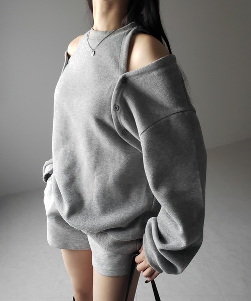 トレーナー スウェット 「 ３color 」オープンショルダーカットアウトオーバースウェット ／ open shoulder cutout over セール】【 3color 】オープンショルダーカットアウトオーバー