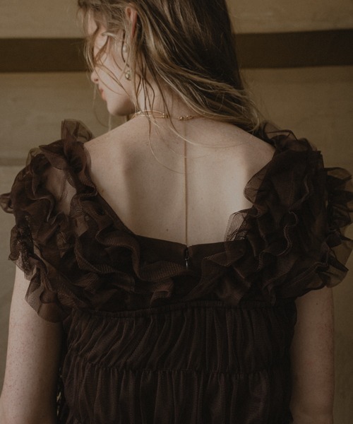 et.UNiVER Many way frill dress ブラウン　Mサイズ Many way frill dress（ドレス）｜et.UNiVER（エトユニベール）の