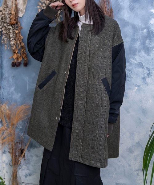 Nora Lily（ノラリリー）の「【Nora Lily】Quilting Sleeve Collar-less BZ(UNISEX)（その他アウター・メンズ・カーキ/ライトベージュ/ブルー・FREE）」の2枚目の写真