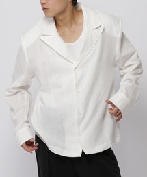 テーラードジャケット（ホワイト/白色系・ストライプ柄）ファッション