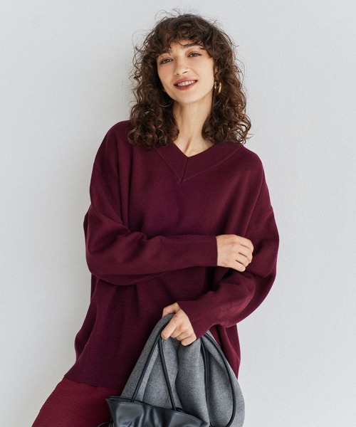 BAYFLOW（ベイフロー）の「オーバーサイズＶネックニット（ニット/セーター・レディース・ボルドー/ブルーグリーン/ブラック/オフホワイト・FREE）」の4枚目の写真