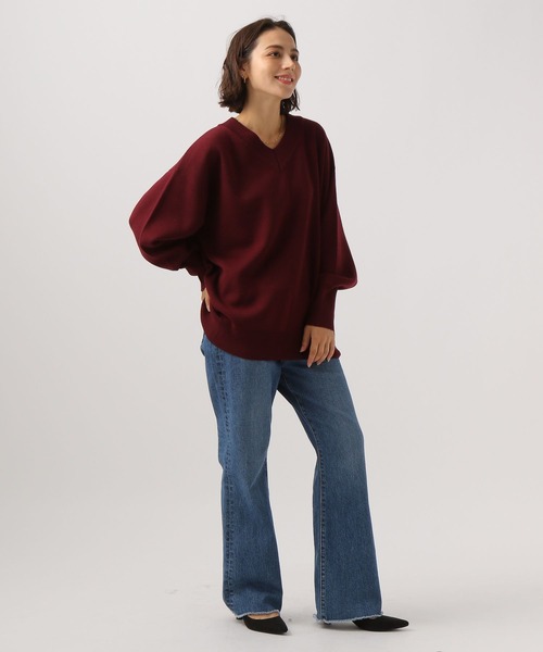 BAYFLOW（ベイフロー）の「オーバーサイズＶネックニット（ニット/セーター・レディース・ボルドー/ブルーグリーン/ブラック/オフホワイト・FREE）」の15枚目の写真