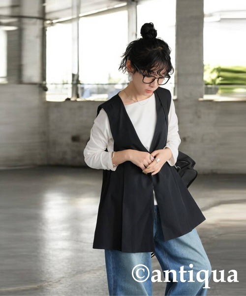 antiqua（アンティカ）の「サイドタックベスト（ベスト・レディース・ブラック/ベージュ・ONESIZE）」の4枚目の写真