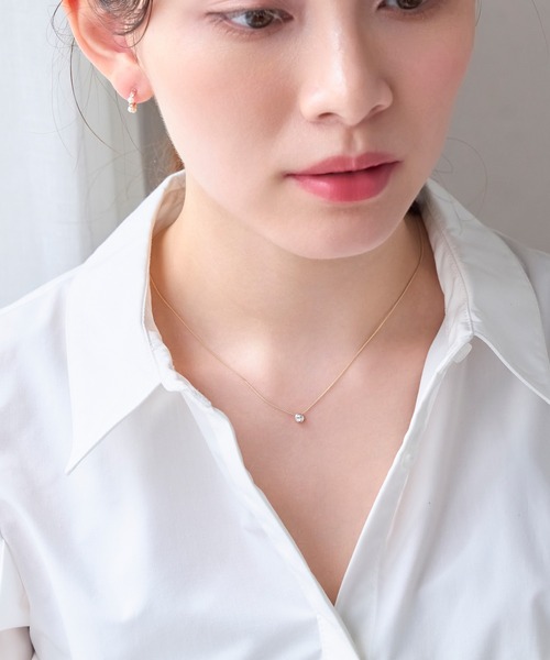 Phoebe（フィービィー）の「【金属アレルギー対応】シャインベゼルセッティングネックレス/全長:約40cm/ニッケルフリー（ネックレス・レディース・イエローゴールド/シャンパン・FREE）」の3枚目の写真