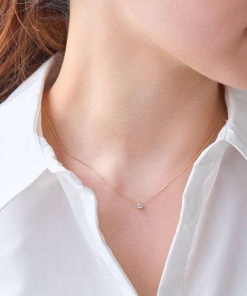 Phoebe（フィービィー）の「【金属アレルギー対応】シャインベゼルセッティングネックレス/全長:約40cm/ニッケルフリー（ネックレス・レディース・イエローゴールド/シャンパン・FREE）」の15枚目の写真