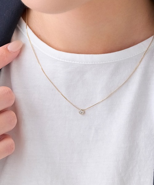 Phoebe（フィービィー）の「【金属アレルギー対応】シャインベゼルセッティングネックレス/全長:約40cm/ニッケルフリー（ネックレス・レディース・イエローゴールド/シャンパン・FREE）」の17枚目の写真