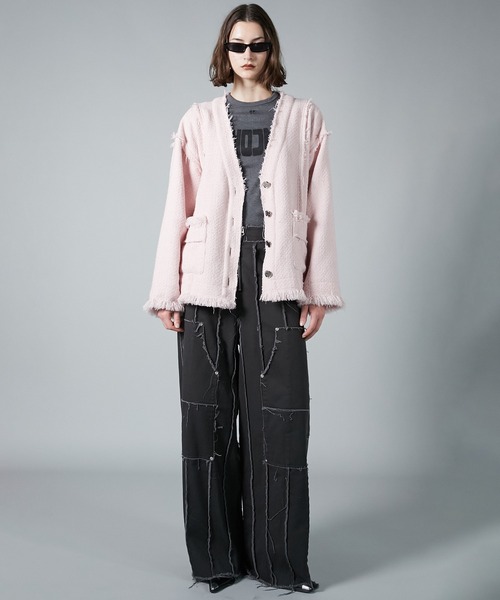 PRANK PROJECT（プランクプロジェクト）の「ツイードカーディガン / Tweed Cardigan（カーディガン/ボレロ・レディース・ピンク/ブラック/グレー・FREE）」の5枚目の写真