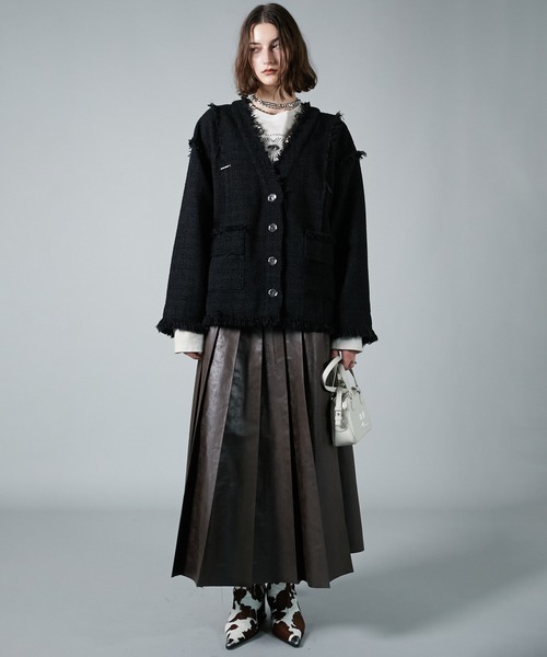 PRANK PROJECT（プランクプロジェクト）の「ツイードカーディガン / Tweed Cardigan（カーディガン/ボレロ・レディース・ピンク/ブラック/グレー・FREE）」の9枚目の写真