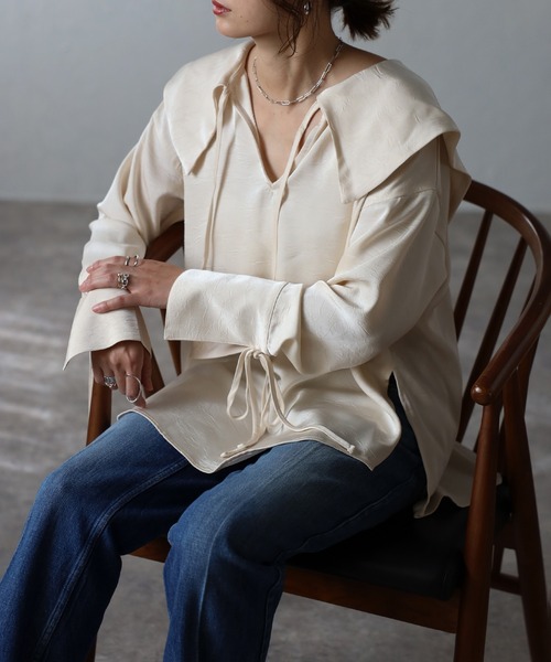 セーラーカラーサテンブラウス（シャツ/ブラウス）｜Bonjour Sagan