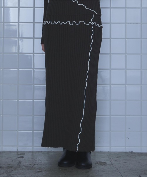 配色メローリブニットタイトスカート（スカート）｜miette（ミエット）