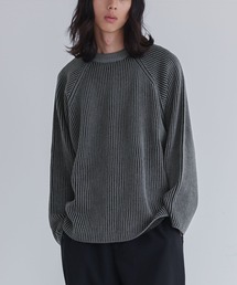 配色リブ編みニット