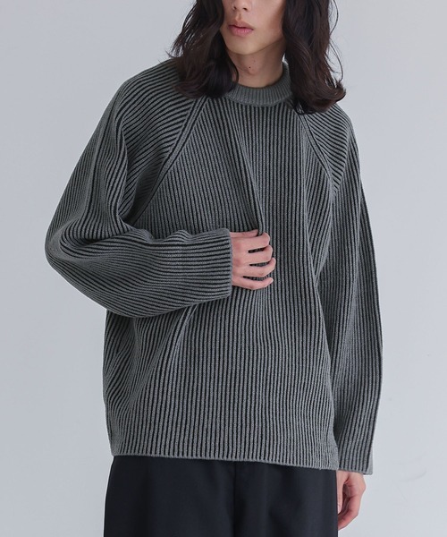 n'OrLABEL(ノアールレーベル)の「配色リブ編みニット(ニット/セーター・メンズ・グレー/カーキ・M/L)」の9枚目の写真