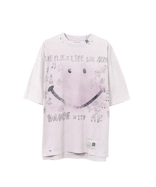 すぐ届く! [メゾンミハラヤスヒロ] ブリーチドスマイリーTシャツ Maison MIHARA YASUHIRO - 【25SS】ブリーチ加工 スマイリー