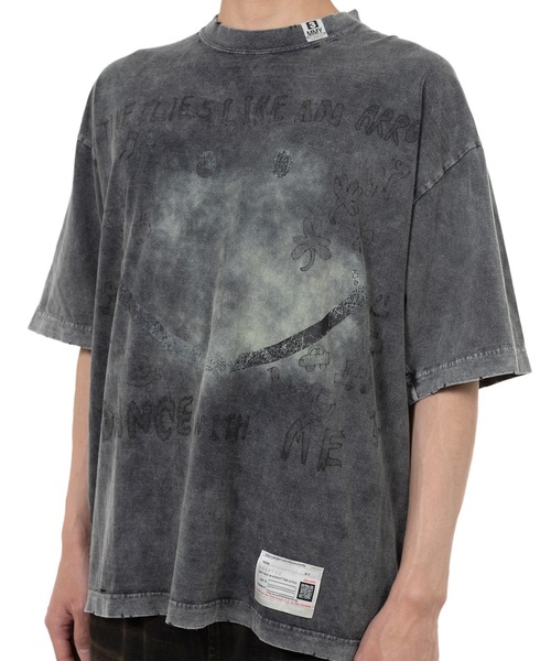 セール】Bleached Smily Face Print T-shirt（Tシャツ