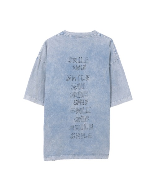 セール】Bleached Smily Face Print T-shirt（Tシャツ