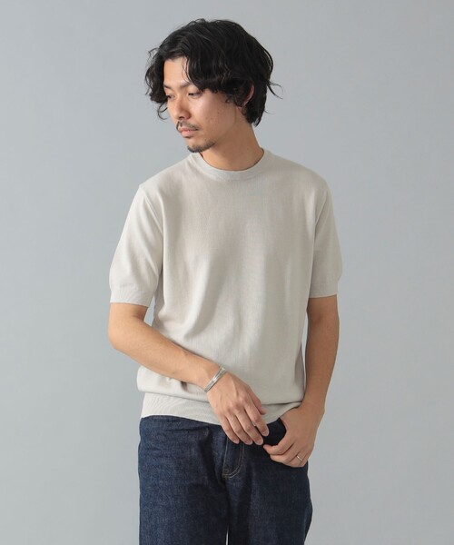 BRILLA per il gusto（ブリッラペルイルグースト）の「アメリカンシーアイランドコットン ショートスリーブクルーネックニット（Tシャツ/カットソー・メンズ・ベージュ/ホワイト系その他2/ブラック/ネイビー/ミント/ピンク/インディゴブルー・M/L/XL/S）」の3枚目の写真