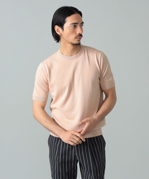 BRILLA per il gusto（ブリッラペルイルグースト）の「アメリカンシーアイランドコットン ショートスリーブクルーネックニット（Tシャツ/カットソー・メンズ・ベージュ/ホワイト系その他2/ブラック/ネイビー/ミント/ピンク/インディゴブルー・M/L/XL/S）」の7枚目の写真