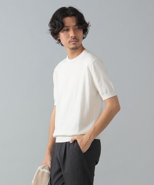 BRILLA per il gusto（ブリッラペルイルグースト）の「アメリカンシーアイランドコットン ショートスリーブクルーネックニット（Tシャツ/カットソー・メンズ・ベージュ/ホワイト系その他2/ブラック/ネイビー/ミント/ピンク/インディゴブルー・M/L/XL/S）」の2枚目の写真