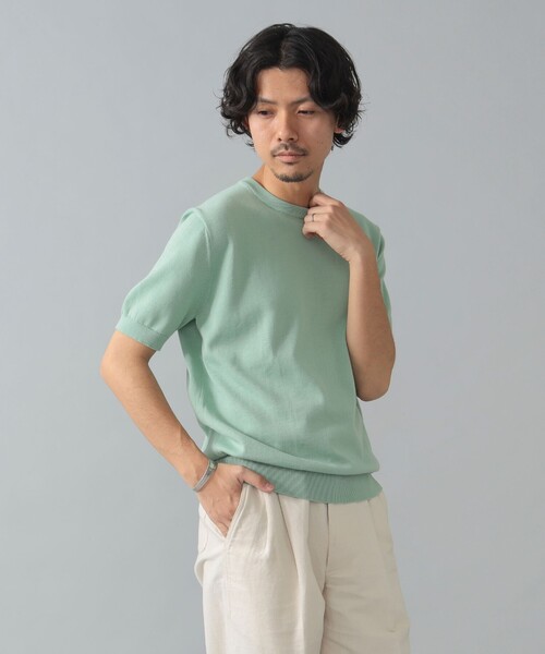 BRILLA per il gusto（ブリッラペルイルグースト）の「アメリカンシーアイランドコットン ショートスリーブクルーネックニット（Tシャツ/カットソー・メンズ・ベージュ/ホワイト系その他2/ブラック/ネイビー/ミント/ピンク/インディゴブルー・M/L/XL/S）」の4枚目の写真