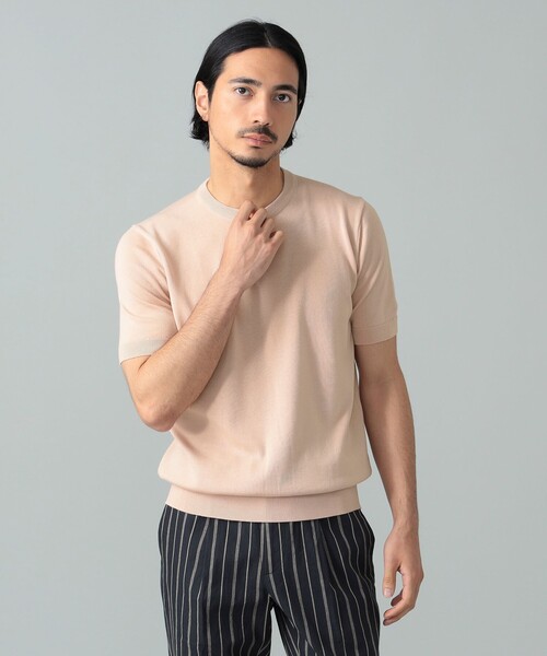BRILLA per il gusto（ブリッラペルイルグースト）の「アメリカンシーアイランドコットン ショートスリーブクルーネックニット（Tシャツ/カットソー・メンズ・ベージュ/ホワイト系その他2/ブラック/ネイビー/ミント/ピンク/インディゴブルー・M/L/XL/S）」の13枚目の写真