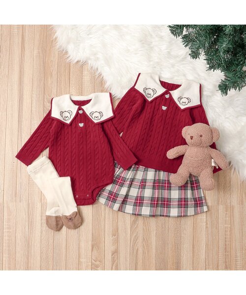apres les cours（アプレレクール）の「【リンク】tiny bear セーラーニット（ニット/セーター・キッズ・アイボリー/レッド・80/90/100/110/120）」の15枚目の写真